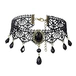 QKEOISUD Gothic Necklace Black Lace Choker Necklaces for Women Girls Vintage Alloy Multilayer Tassel Court Necklace Halloween Party Accessory, Halloween Steampunk Vampire Cosplay Party Jewelry