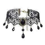 QKEOISUD Gothic Necklace Black Lace Choker Necklaces for Women Girls Vintage Alloy Multilayer Tassel Court Necklace Halloween Party Accessory, Halloween Steampunk Vampire Cosplay Party Jewelry
