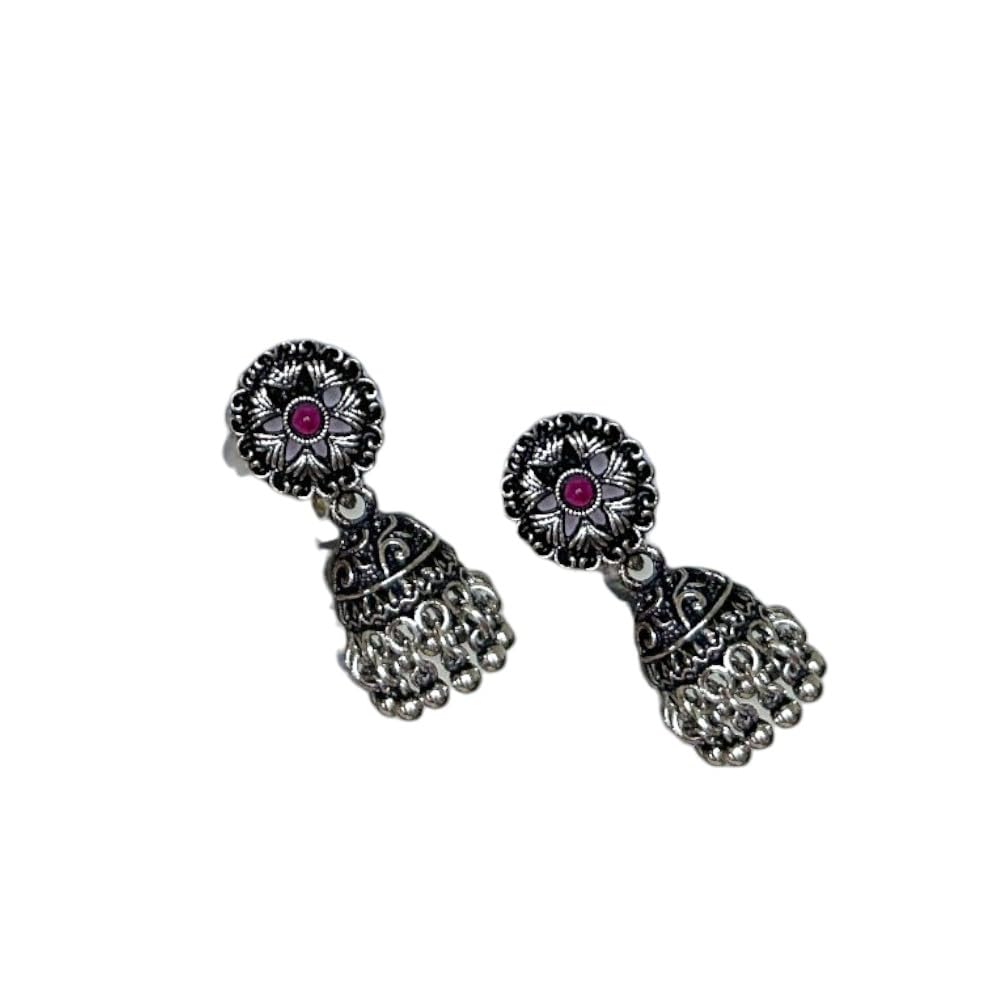 Accessher Silver Plated Stone Studded Statement Oxidized Jhumka Earrings with Push Back Closure for Women and Girls Pack of 1 (Green) (B0DDHBBCRL) Amazon Price History, Amazon Price Tracker
