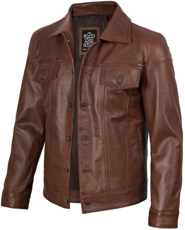 Decrum Leather Jacket For Men - Real Lambskin Vintage Trucker Mens Leather Jackets