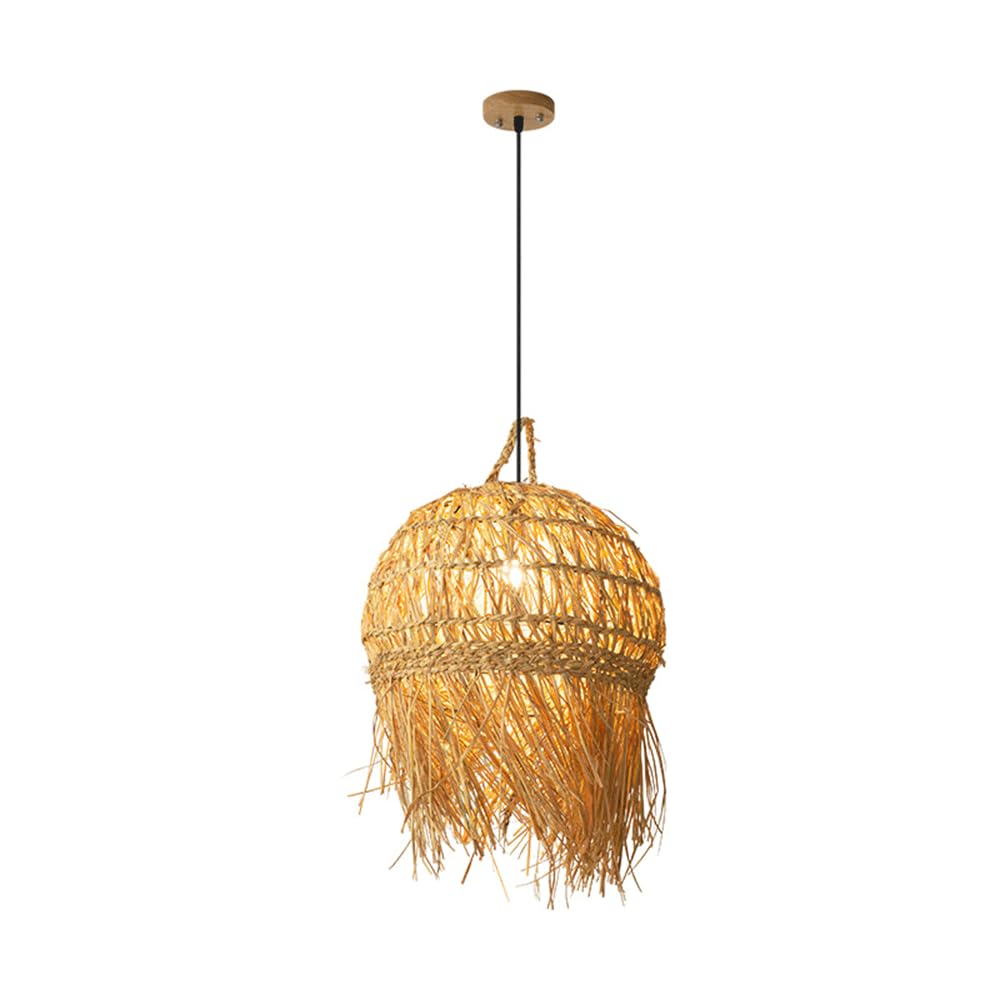 CHUNGYANG Natural Bamboo Rattan Pendant Light Vintage Grass-Woven Lampshade Country Style Tea Room Restaurant Homestay Chandelier Light Fixture Pastoral Hand Woven Chandelier for Restaurant Entryway