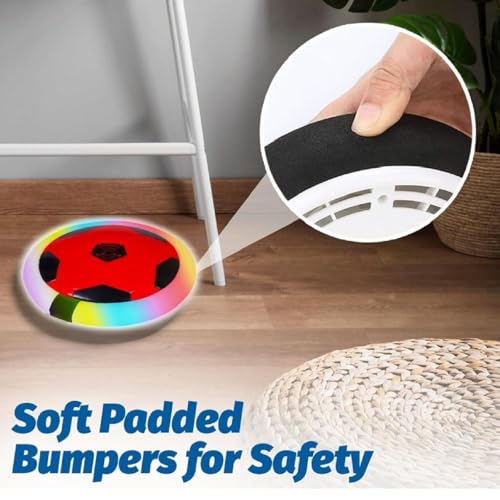 Image of Hover Football for Kids | Rechargeable LED Air Power Soccer Disc | Indoor Floating Football Toy with Soft Foam Bumper