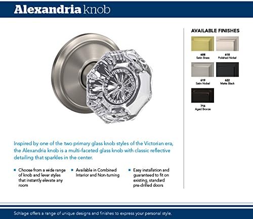Miniatura 3 de Schlage Custom FC21 ALX 716 COL Alexandria - Pomo de cristal con moldura Collins para pasillos y cerraduras de cama, bronce envejecido