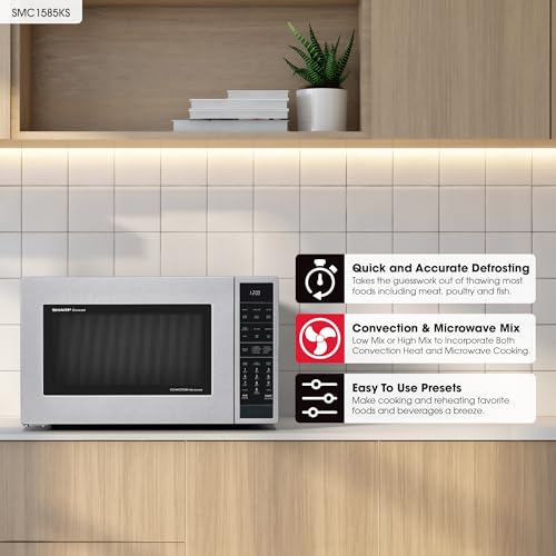 Image of SHARP SMC1585KS Convection Countertop Microwave Oven with Removeable 15.4 inch Carousel Turntable, 1.5 Cubic Feet, 900 Watt, Sensor Cooking, Stainless Steel | 1.5 Cubic Feet, 900 Watt, Removeable 15.4 inch Carousel Turntable, Sensor Cooking