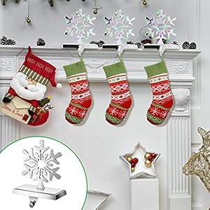 6 Pcs Christmas Stocking Holders for Mantel Silver Metal Christmas Hanger Xmas Stocking Hooks with String Lights for Fireplace Mantle Table Decorations(Snowflake Style) 6 Pcs Christmas Stocking Holders for Mantel Silver Metal Christmas Hanger Xmas Stocking Hooks with String Lights for Fireplace Mantle Table DecorationsSnowflake Style