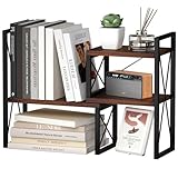 Yelinkws Desktop Shelf Organizer,Small Bookshelf for Office,Wood Desk Top Shelves, Office Organization and Storage (Brown)