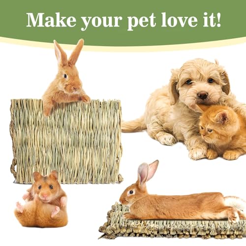 Sukh 2 Pcs Rabbit Grass Mats - Natural Hay Woven Bunny Rabbit Bad Cage Mats Pet Bedding Cooling Sleeping Nesting & Toys For Hamster Bunny Chinchilla Guinea Pig Mouse Bird And Other Small Animal thumb #6