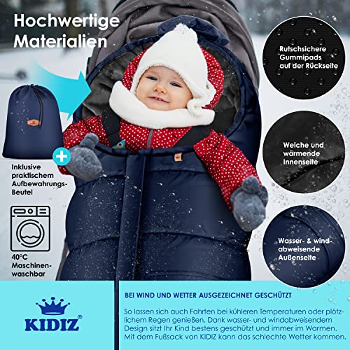 KIDIZ® Babyfußsack Baby Fußsack Winterfußsack Babyschale mit Reißverschluss Kuschelsack Babydecke Kinderwagen waschbar Tasche passend für alle Kinderwagen Bett Wärmedecke aus Thermo-Fleece Navyblau