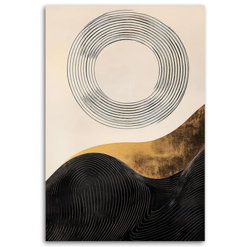 Lienzo abstracto minimalista de círculos y ondas que aporta elegancia y luz a tu dormitorio