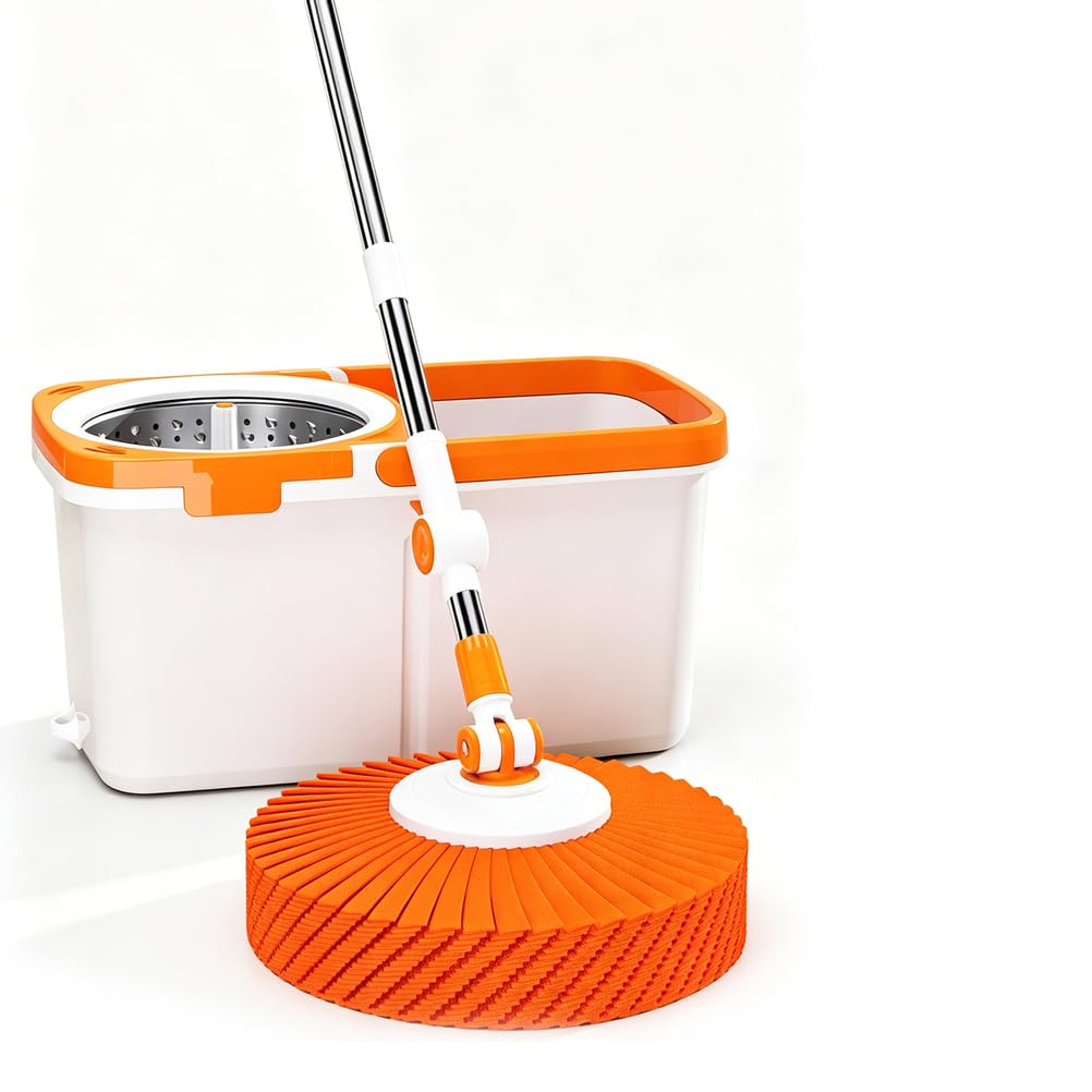 Juego de cubeta y trapeador giratorio: trapeador para piso con manos | Sistema de limpieza súper absorbente de una sola pasada para pisos de madera dura, baldosas, laminados y pesados