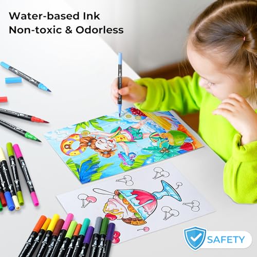 Ohuhu Markers for Adult Coloring Books No bleeding 120 Colors Coloring Markers Water-based Dual Tips Fineliner & Brush Drawing Pens Art Markers for Kids Adults Sketch Journal - Maui - Black - Image 5