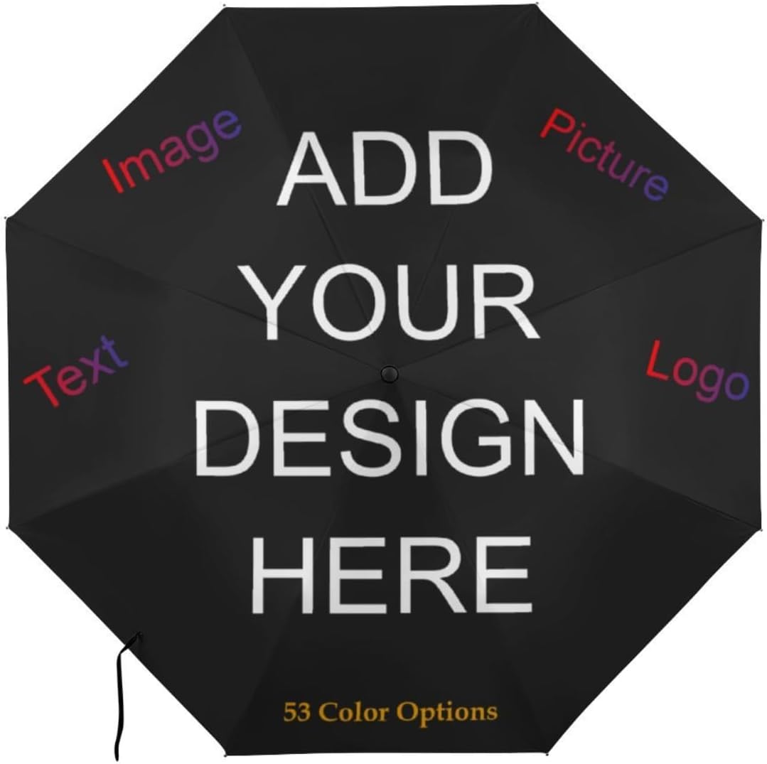 FavorPlus Custom Umbrella with Any Text Logo Image Picture, Personalized Umbrellas, Folding Portable Windproof Umbrellas for Rain Sun Funny Gift for Men Women Friends Family