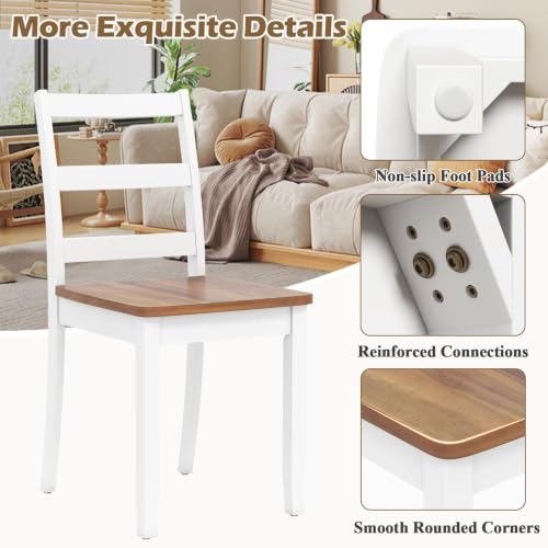 Image of COSTWAY Dining Chairs Set of 4, Mid-Century Modern Wooden Chairs, White