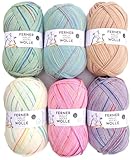 Ferner Wolle Mally Socks 2022 * 1, weiche Sockenwolle mit Farbverlauf, Sockenwolle Paket 6 x 150 Gramm, Sockenwolle mulesingfrei für Nadelstärke 3,5-4 mm