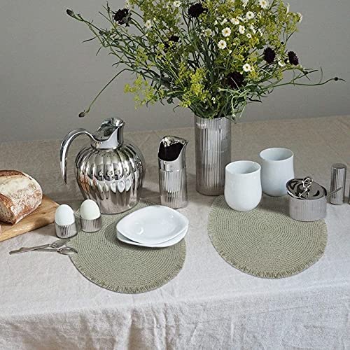 Funwheat Paper Round Braided Placemats Set Of 6 For Dining Tables 15 Inch Heat Resistant Table Mats Farmhouse Woven Fabric Natural Place Mats For Decoration With Tassel(Grey Green) #TOP6