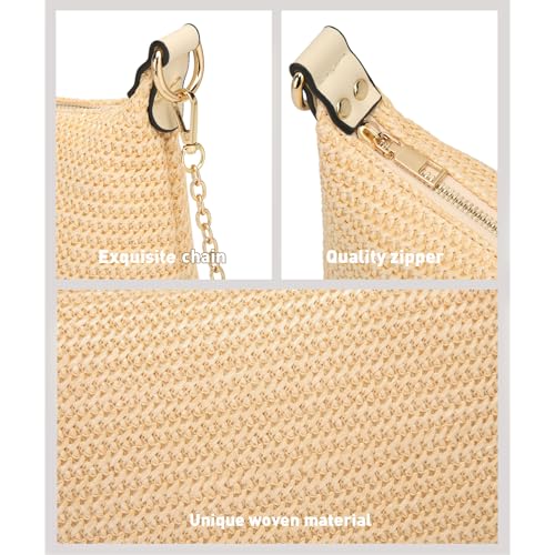 Image of CROJUYI Straw Shoulder Bag for Women Soft Small Woven Shoulder Purse Handbag,Beach Tote Straw Bag for Summer