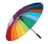 Rainbow Umbrella Large 16-Rib Windproof Auto Open Stylish Colorful Umbrella for Men, Women & Kids – Anti-UV Compact Travel Umbrella with Manual Close
