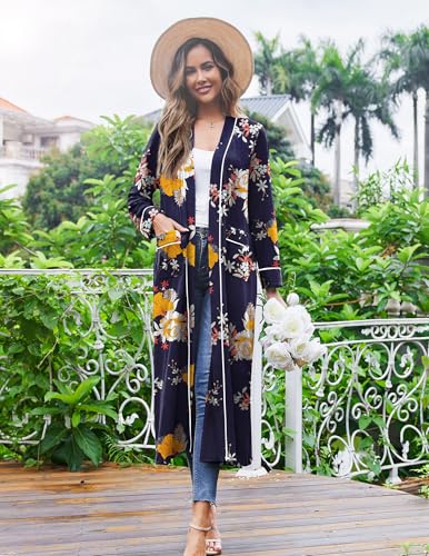 Image of Ekouaer Women Kimono Robes Full Length Knit Bathrobe Lightweight Soft Sleepwear V-neck Casual Ladies Loungewear S-XXL