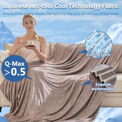 Image of CHOSHOME Cooling Blanket for Hot Sleepers - Summer Blanket Thin Soft Lightweight Breathable Double Side Enhanced Cooling for Hot Flashes, Night Sweats, Bed, Couch (Brown, 50 x 70 inches)
