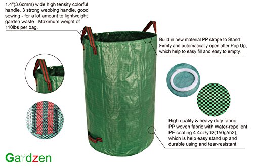 Image of Gardzen 3-Pack 32 Gallon Garden Bag - Reuseable Heavy Duty Gardening Bags, Lawn Pool Garden Leaf Waste Bag