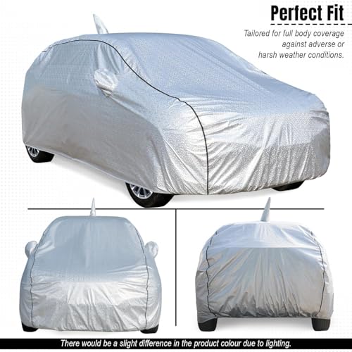 Image of Pivalo Car Cover for Grand i10 Nios All Model & Years (2019-2025) 100% Waterproof with Mirror Pockets, Triple Stitched Bottom Elastic Dustproof Full Body Protection (Heat & UV Resistant, Silver)