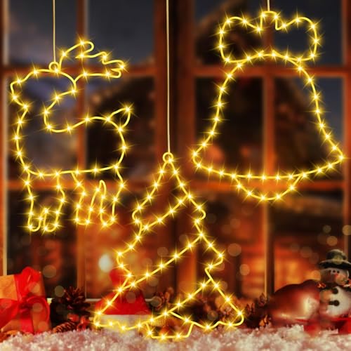 Weihnachtsbeleuchtung Fenster Innen, 3 Stück LED Lichtervorhang...