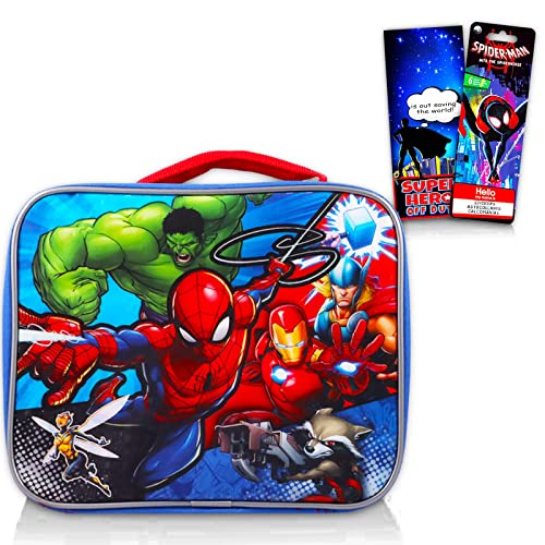 Marvel Avengers Lunch Bag Set For Boys, Kids - Bundle with Avengers School Lunch Box With Spiderman Stickers And More (Avengers School Supplies)