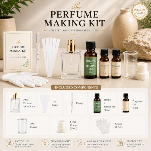 Image of Brindya DIY Perfume Making Kit - Create Your Own Signature Fragrance | 30ml Perfume Spray Bottle | Premium Fragrance Oil Set | Complete Perfume Crafting (Vanilla+White Musk+Starwberry)