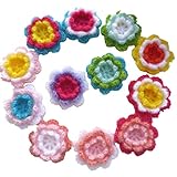 12pcs Assorted 3D Three Layers 3 Colors Crochet Flowers Knitted Handmade Applique Crochet Flower Patch Embellishments DIY Hair Accessories Jewelry Making Phone Case