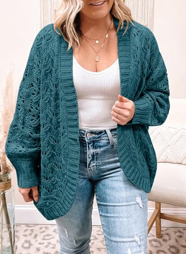 Image of Eytino Womens Plus Size Crochet Cardigan Sweater Long Sleeve Hollow Out Open Front Cardigans Outwear(1X-5X)
