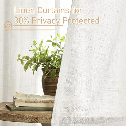 LAMIT 95 Inches Long Cream Linen Curtains for Living Room, Back Tab and Rod Pocket Linen Textured Curtains Light Filtering Boho Drapes for Bedroom/Dining Room, Set of 2, 52 x 95 Inch