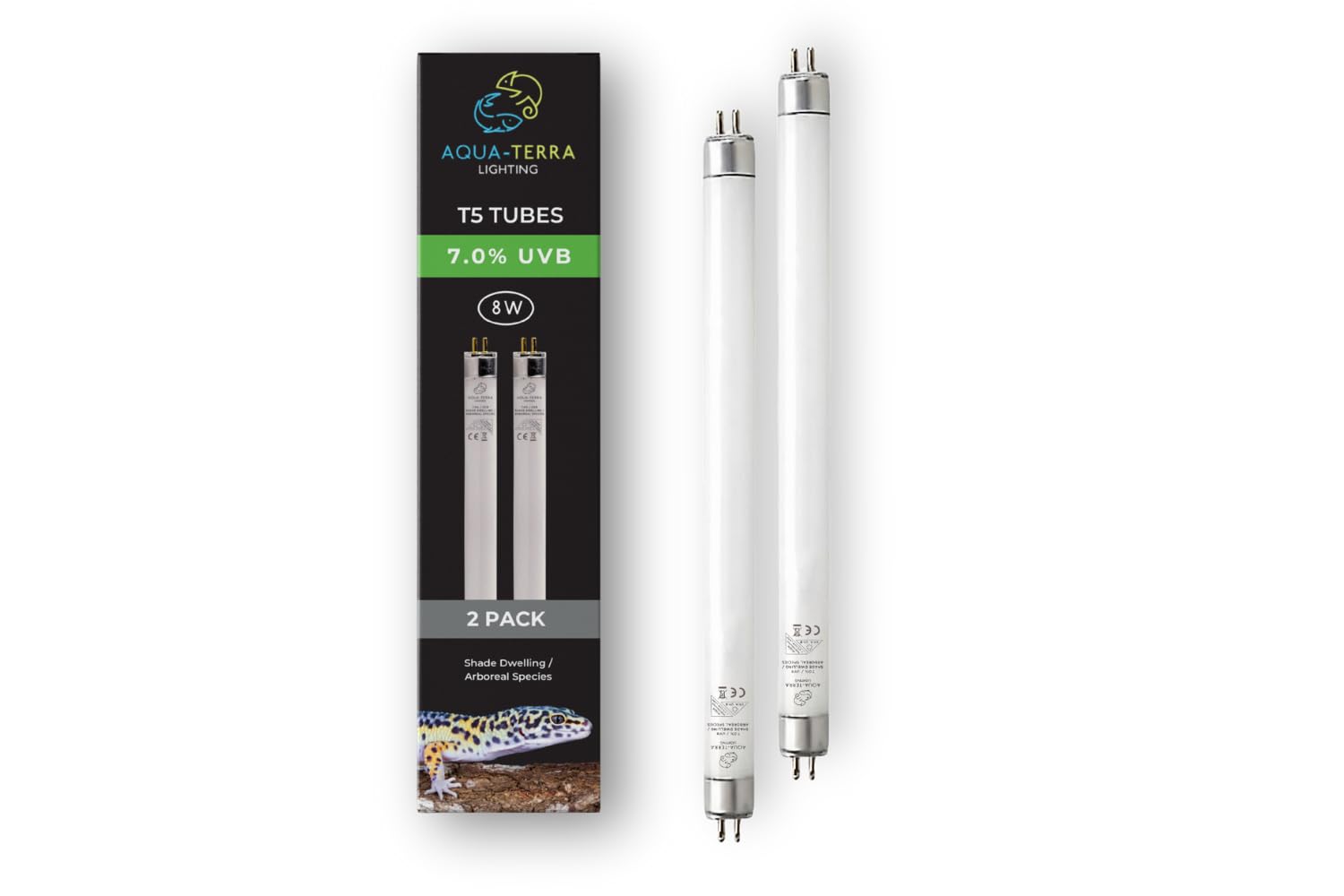 Aqua-Terra Lighting 7.0% UVB T5 Tube 8 Watt Lamp. for Shade Dwelling/Arboreal Species in Ferguson Zones 1-2. 8w Bulb Provides Full Spectrum+UVB Lighting - Replace Every 12 Months - Pack of 2 Bulbs.