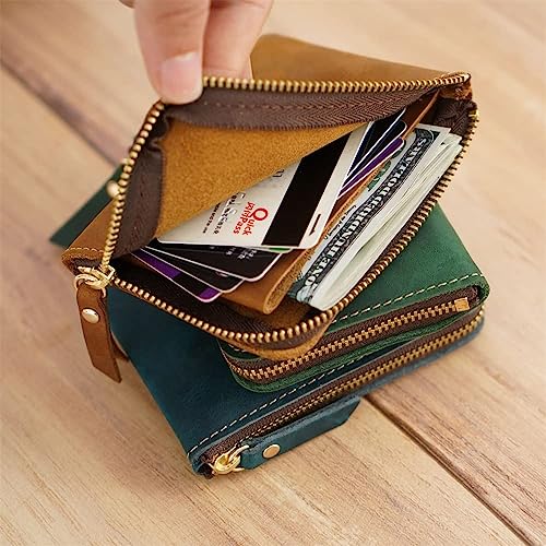 1 Handmade Short Wallet Men's Retro Zipper Wallet Card Slot Coin Bag3