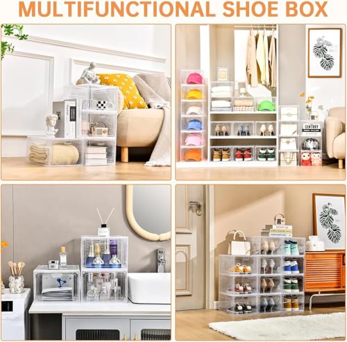 Image of INSTY 12 Pack Large Shoe Storage Box, Clear Shoe Storage Organizer with Magnetic Door, Stackable,Shoe Containers For Display Sneakers, Easy Assembly, Fit up to US Size 12, Clear