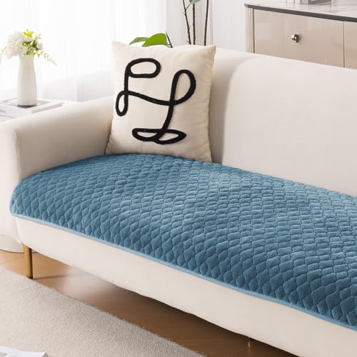 HOKIPO 'Diamond Plush' Premium Quilted Anti Slip Sofa Cover Mats for L Shape and 1/2/3 Seater Sofa. Make Your Own Sofa Cover Set, 70(D) x 60(L) cm, Blue (AR-5895-BL)