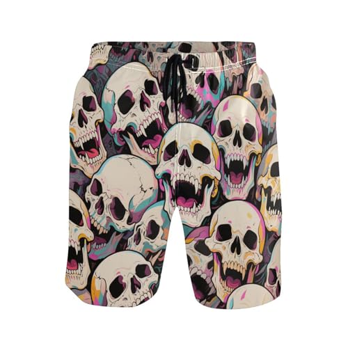 Short de bain pour homme tête de mort colorée maillot de plage séchage rapide