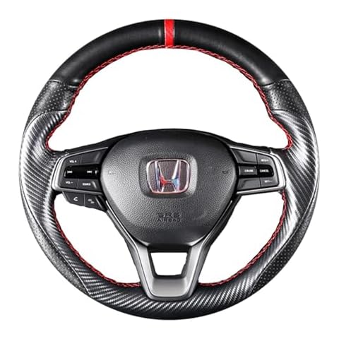Matte Black Carbon Fiber & Nappa Perforated Leather Interior Accessories Steering Wheel Cover Hand-Stitch on Wrap Fit for Honda Accord 10th 2018-2021/ Honda Insight 2019-2021 Cover