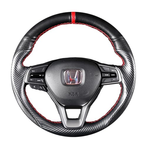 Matte Black Carbon Fiber & Nappa Perforated Leather Interior Accessories Steering Wheel Cover Hand-Stitch on Wrap Fit for Honda Accord 10th 2018-2021/ Honda Insight 2019-2021