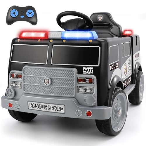 ELEMARA 12V Ride on Police Car, Electric Ride on Truck