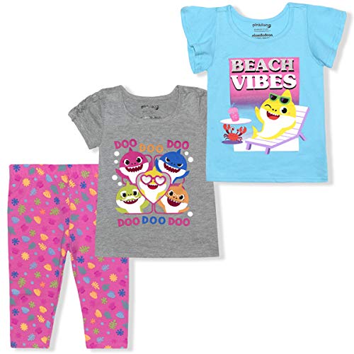 Nickelodeon Baby Shark Girls 3 Piece Matching Set T-Shirts And Leggings Set For Infant And Toddlers– Pink/Blue/Grey #TOP11