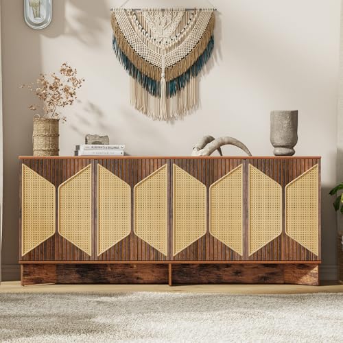 Allstand FAST0098ABLUSY Sideboard Buffet Cabinet With Storage, 70'' Large Modern Boho Rattan Buffet Sideboard Cabinets thumb #2