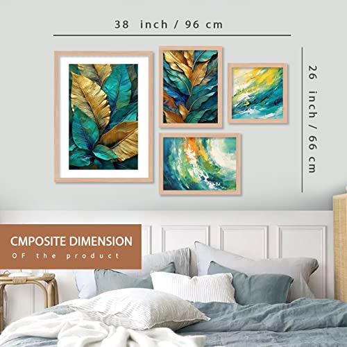 Image of kotart Aesthetic Modern Wall Decor Paintings with Frame for Home Decoration - Painting for Living Room Bedroom - Painting for Wall Decoration (14 x 18 inch) Set of 4 (Classic Wall Painting, 9)