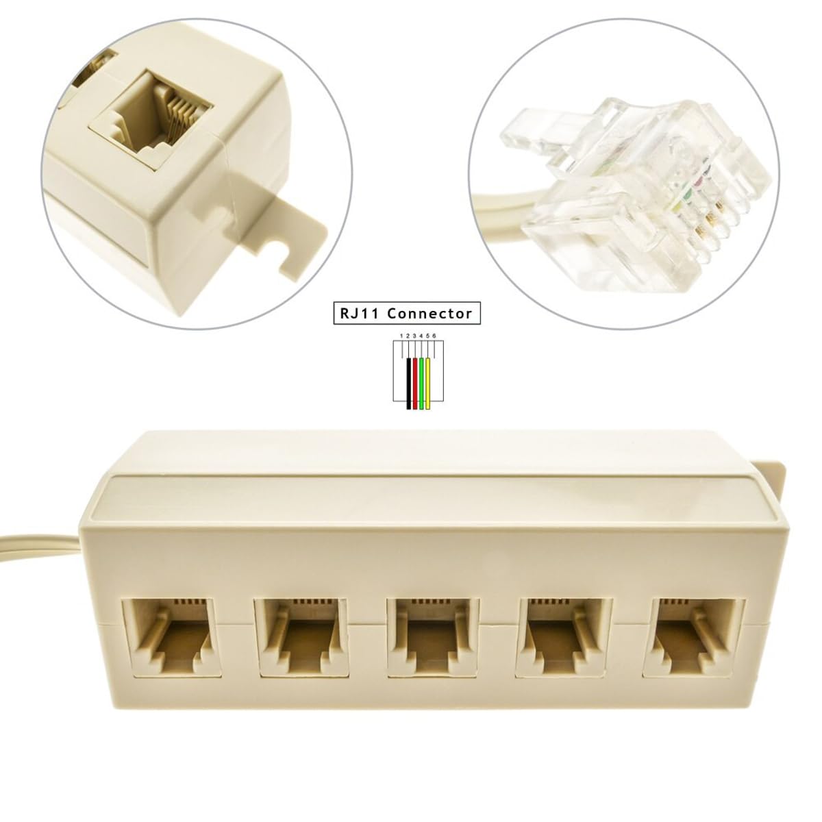 Adapter 5-kierunkowy gniazdko 6P4C RJ11 RJ12 telefon modułowy adapter rozdzielacza liniowego beżowy 1-w-5-out