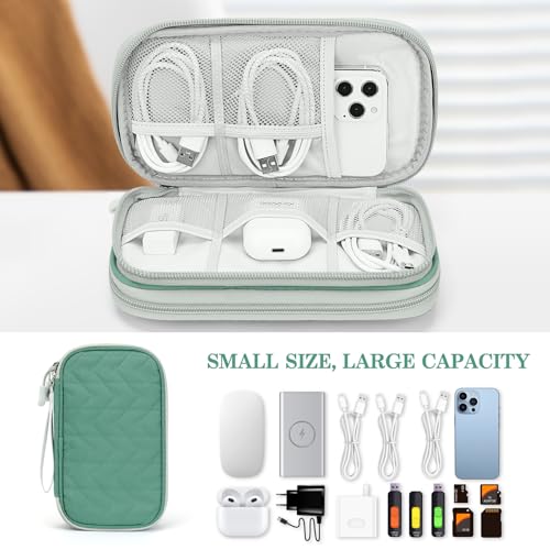 Image of FYY Electronic Organizer, Travel Cable Organizer Bag Pouch Electronic Accessories Carry Case Portable Waterproof Double Layers All-in-One Storage Bag for Cable, Cord, Charger, Phone, Pattern Green (M)