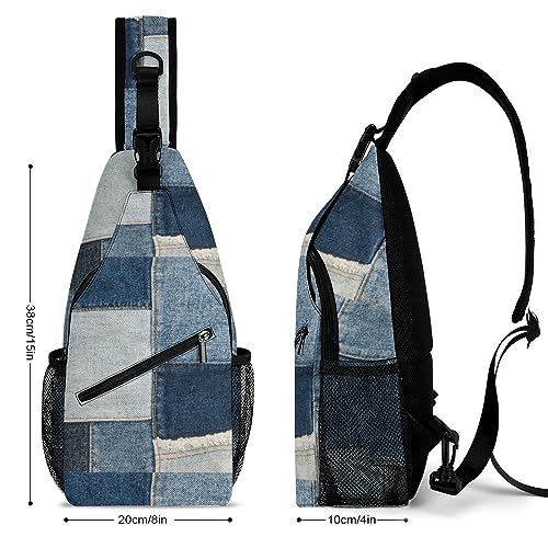 MoBlinko Retro Blue Jeans Printed Sling Bag for Women Patchwork Adjustable Crossbody Sling Backpack Chest Bag for Travel2