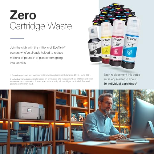 epson ecotank et-4950 wireless all-in-one color supertank printer with up to 3 years of ink refillable tanks perfect for office 18 ppm 2434 color touchscreen auto document feeder  white