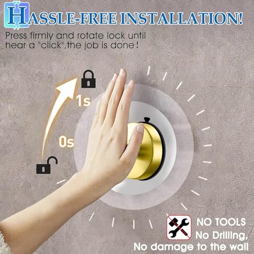 YUET Brushed Brass 2 Pcs Suction Hooks, Vacuum Suction Cup Hook - Image 3
