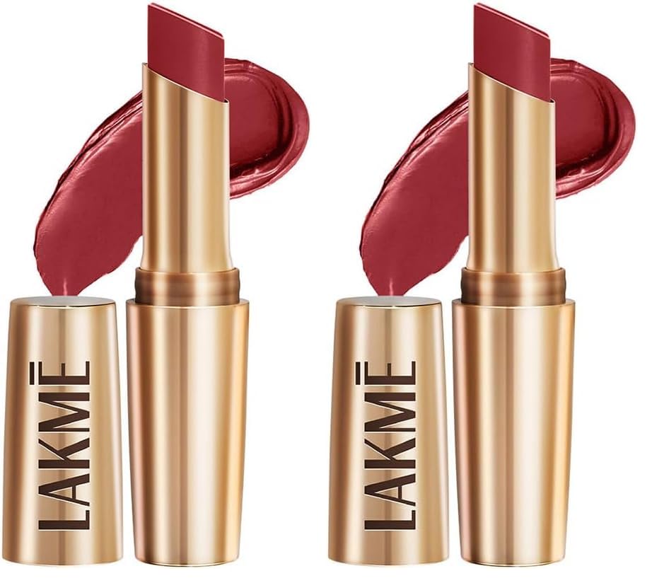 Image of Lakme Powerplay Priming Matte Lipstick, Smooth Matte Finish, Lightweight Lipstick, Smudgeproof, Lasts 16hrs, Hydrates Lips, Cherry Chic, 3.6g (Pack of 2)