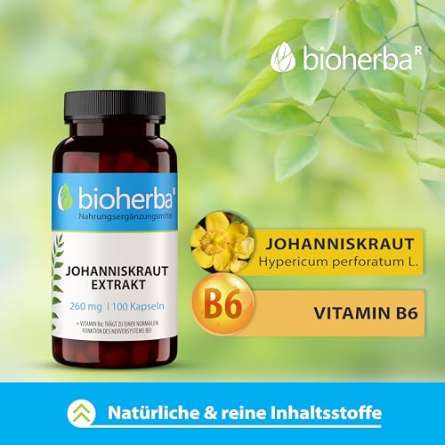Johanniskraut Kapseln – 200 Stück mit 260 mg pflanzlicher Komplex mit Vitamin B6 von BIOHERBA PZN 17191352