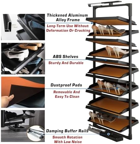 Shoe Storage Cabinet Cabinets Hallway Slim Cupboard Cupboards Hallways Slimline，Shoe Rack, Rotating Pull-Out Multi-Tiered Shoe Cabinet, Height-Adjustable for Wardrobe, Entryway Storage Solut